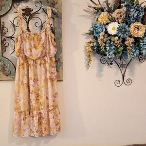 Luxology Floral Midi Sundress in Yellow and Brown. NWOT Size XL